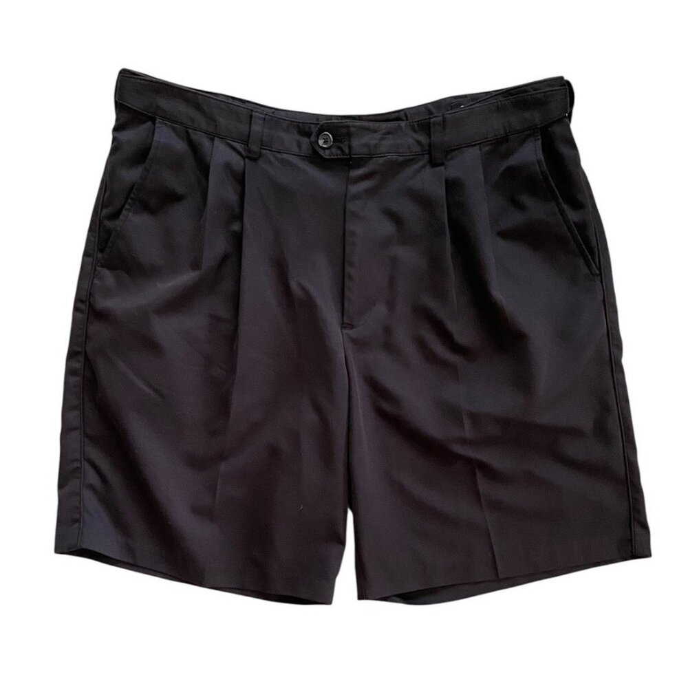 IZOD Golf‎ Mens Black Pleated Chino Shorts Size 38 x 9'' Inseam Pockets Casual